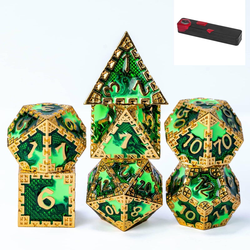 UDIXI Metal Dice Set DD 7PCS DND Polyhedral Dice Set Dragon Mint Green for Role Playing Game RPG and Other Tabletop Game - Image 3