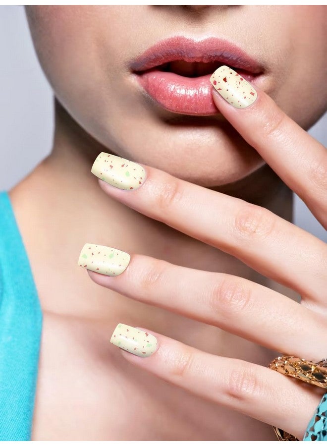 TOROKOM Emi Cured Gel Nail Strips Torokom Beige Yellow Gel Nail Stickers Long Lasting Full Nail Wraps Strips, Includes Cuticle Stick, Nail File For Diy Manicure Decorations Uv/Led Lamp Required - Image 2
