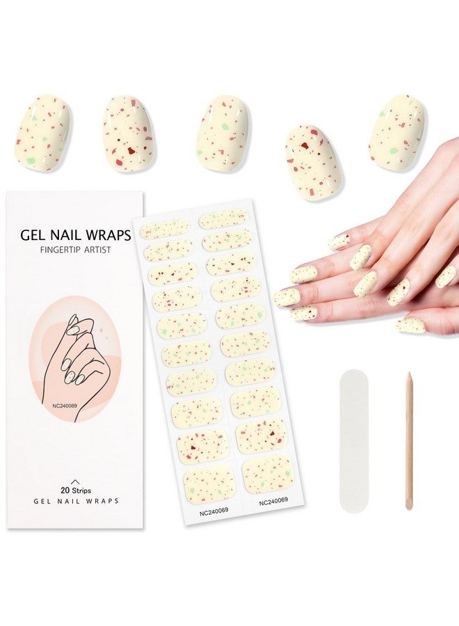 TOROKOM Emi Cured Gel Nail Strips Torokom Beige Yellow Gel Nail Stickers Long Lasting Full Nail Wraps Strips, Includes Cuticle Stick, Nail File For Diy Manicure Decorations Uv/Led Lamp Required - Image 1