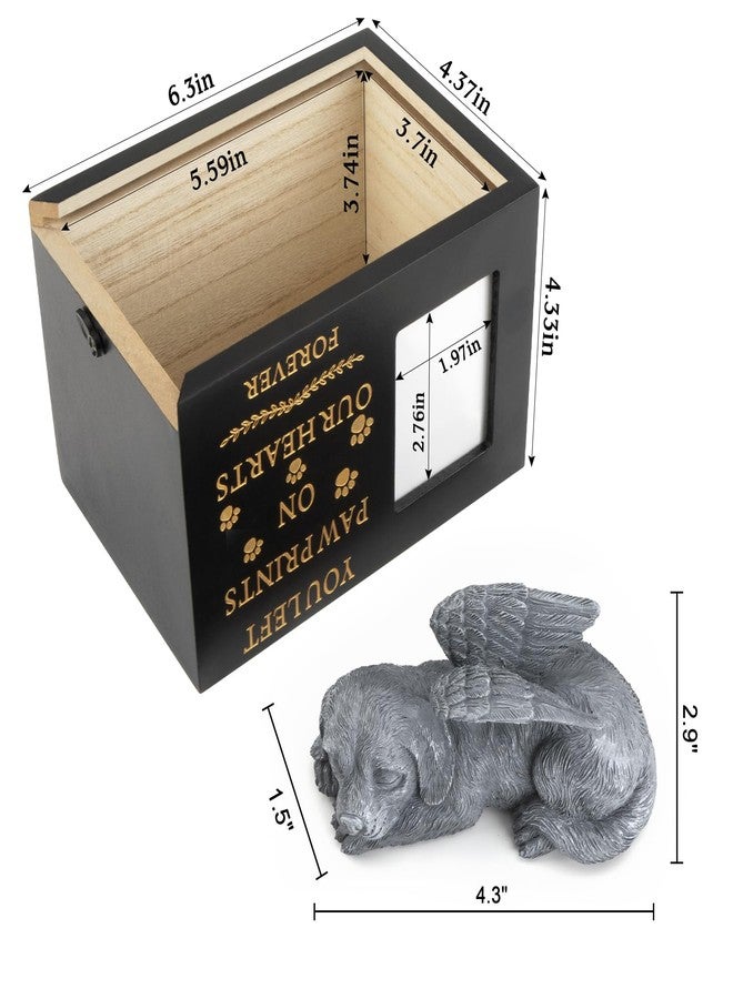 MROUEN Pet Urns for Dog with Dog Angel, Wooden Pet Memorial Urns with Photo Frame, Pet Cremation Urns Keepsake Memory Box with Black Flannel as Lining, Loss Pet Memorial Remembrance Gift - Image 2