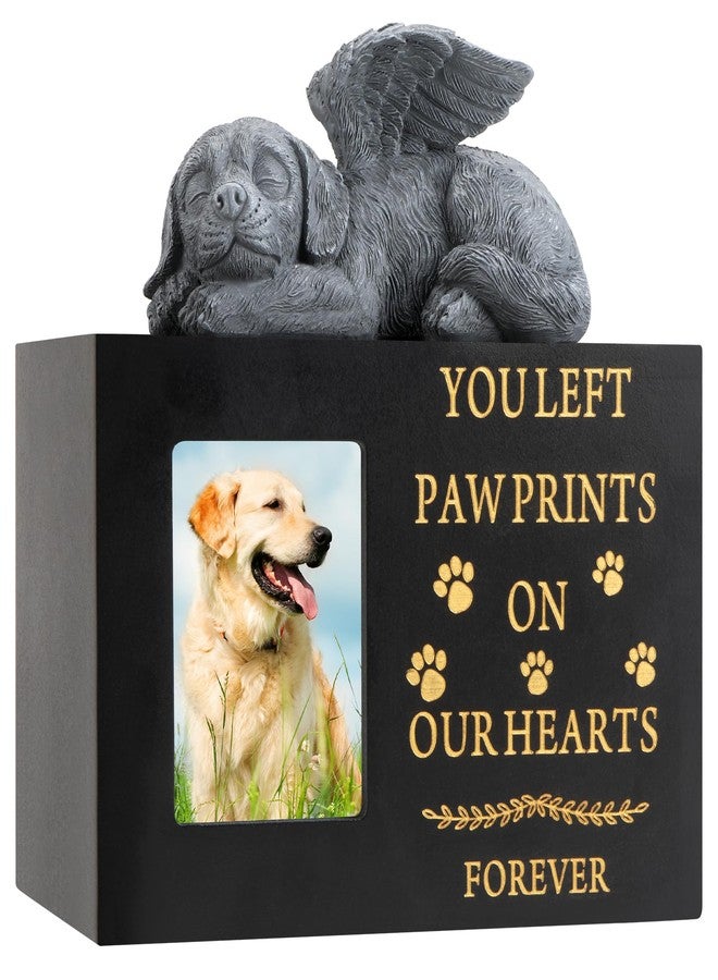 MROUEN Pet Urns for Dog with Dog Angel, Wooden Pet Memorial Urns with Photo Frame, Pet Cremation Urns Keepsake Memory Box with Black Flannel as Lining, Loss Pet Memorial Remembrance Gift - Image 1