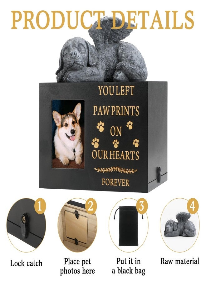 MROUEN Pet Urns for Dog with Dog Angel, Wooden Pet Memorial Urns with Photo Frame, Pet Cremation Urns Keepsake Memory Box with Black Flannel as Lining, Loss Pet Memorial Remembrance Gift - Image 4