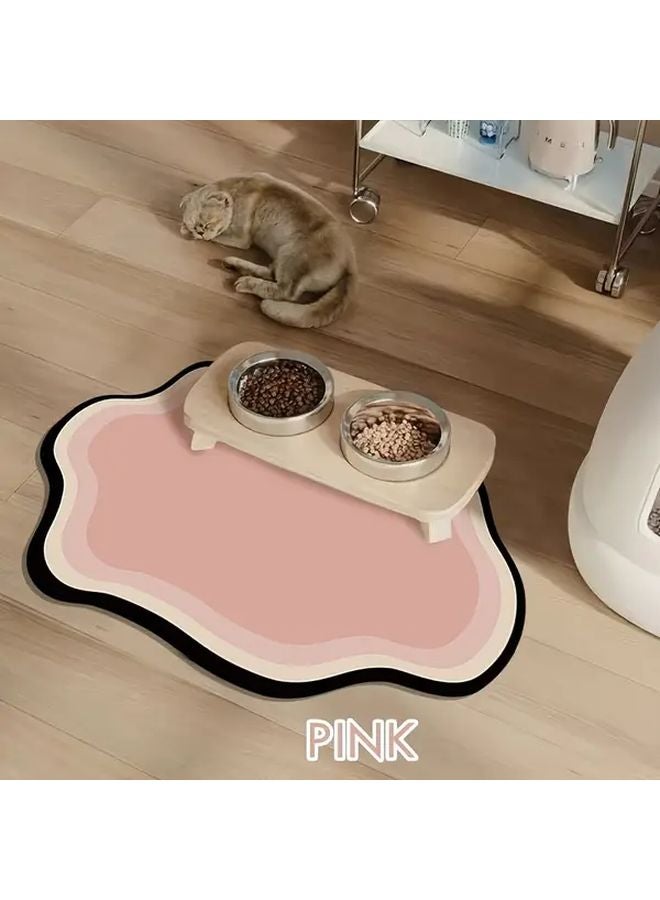 Pink Quick Dry Absorbent Non Slip Cat Bowl Mat Pet Feeding Placemat Indoor Use - Image 1