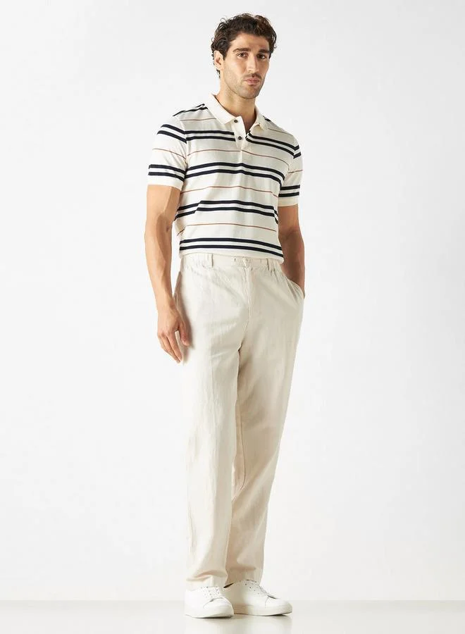 سبلاش فيڤ بنطلون مزيج الكتان بإغلاق أزرار وجيوب