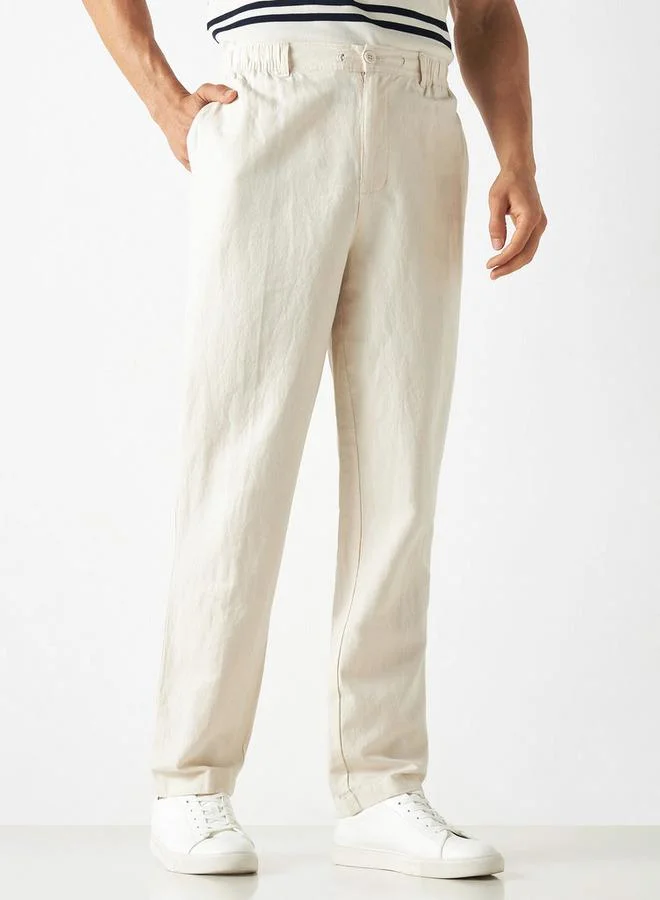 سبلاش فيڤ بنطلون مزيج الكتان بإغلاق أزرار وجيوب