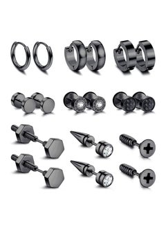 9 Pairs Men Earrings Studs Set Stainless Steel Small Hoop Earrings Set Fashion Huggie Earrings Piercing Jewelry