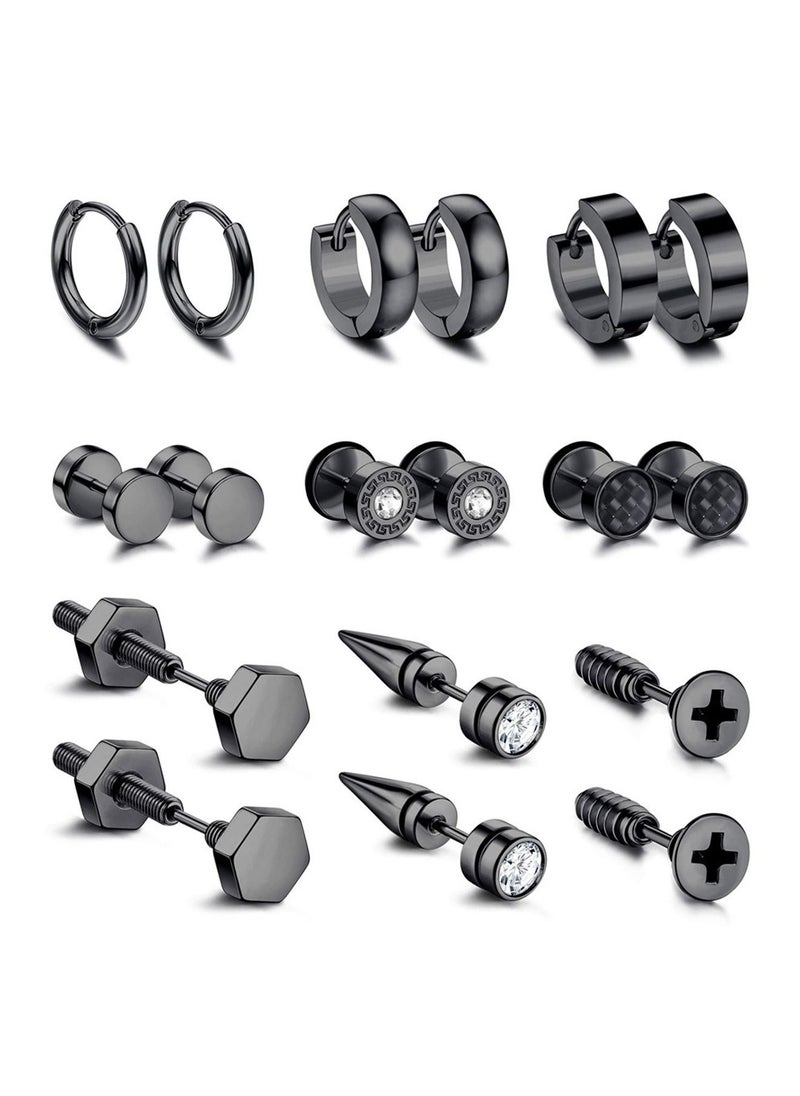 Generic - 9 Pairs Men Earrings Studs Set Stainless Steel Small Hoop Earrings Set Fashion Huggie Earrings Piercing Jewelry - Image 1
