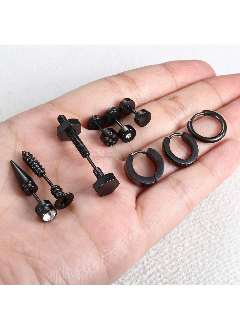 Generic - 9 Pairs Men Earrings Studs Set Stainless Steel Small Hoop Earrings Set Fashion Huggie Earrings Piercing Jewelry - Image 1