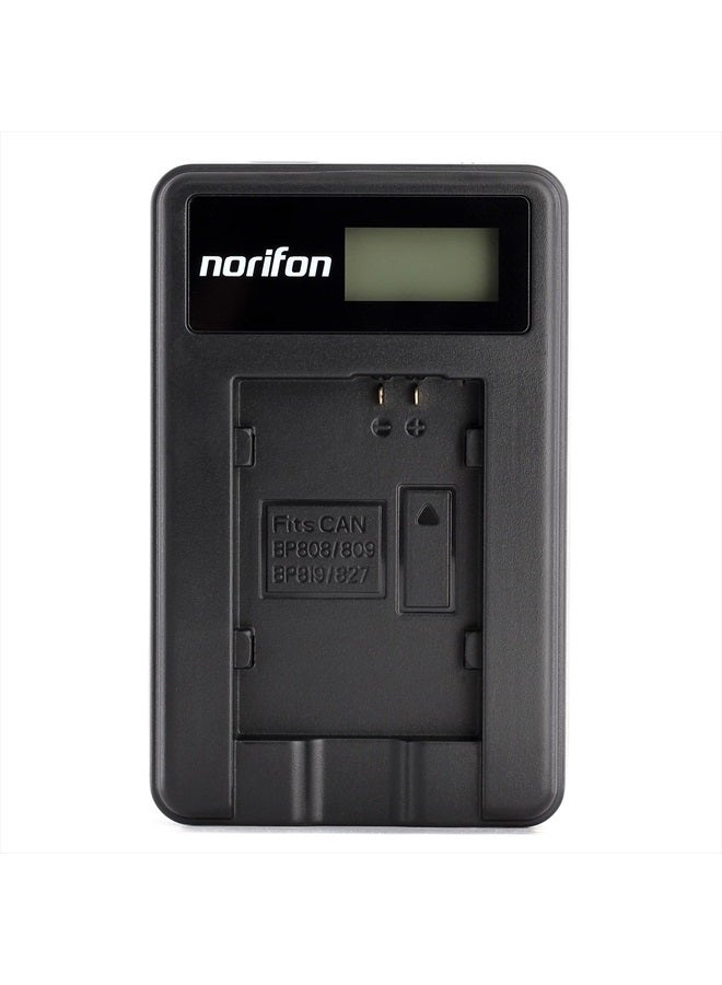 Norifon شاحن USB LCD BP-808 لكاميرات كانون FS100 و FS200 و FS300 و LEGRIA HF G10 و LEGRIA HF G25 والمزيد، أسود، BP-808-L - Image 1