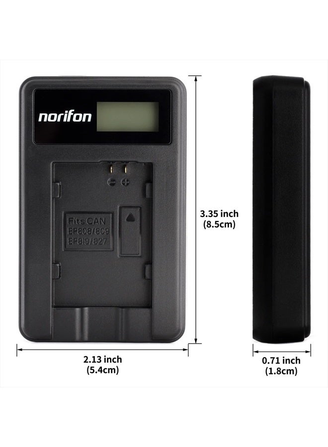Norifon شاحن USB LCD BP-808 لكاميرات كانون FS100 و FS200 و FS300 و LEGRIA HF G10 و LEGRIA HF G25 والمزيد، أسود، BP-808-L - Image 5