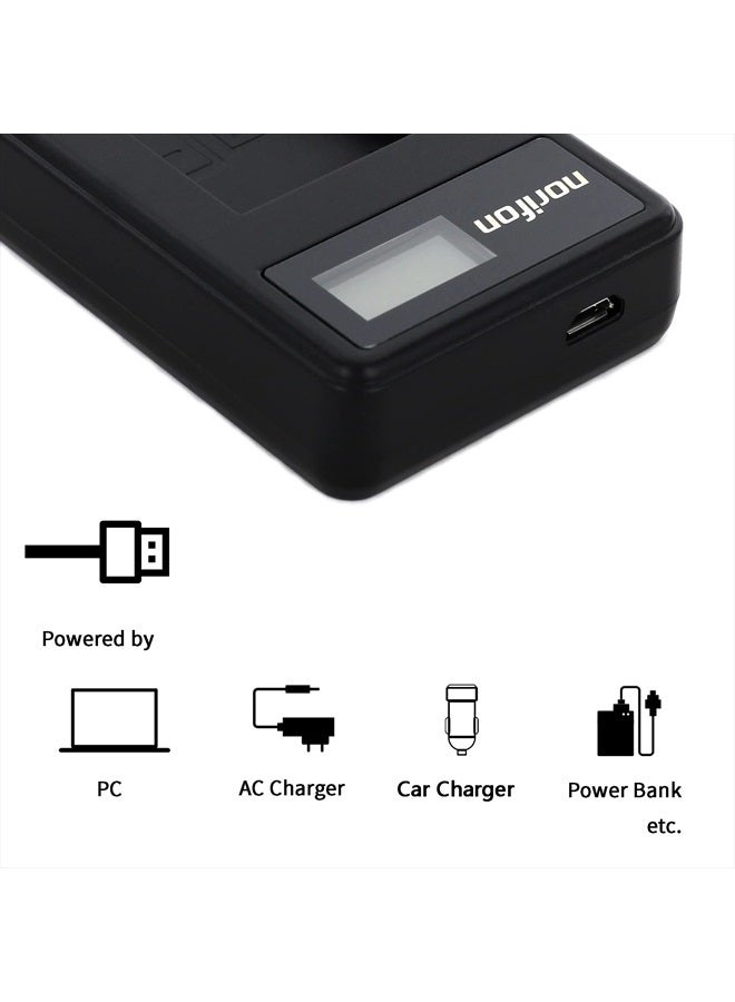 Norifon شاحن USB LCD BP-808 لكاميرات كانون FS100 و FS200 و FS300 و LEGRIA HF G10 و LEGRIA HF G25 والمزيد، أسود، BP-808-L - Image 2