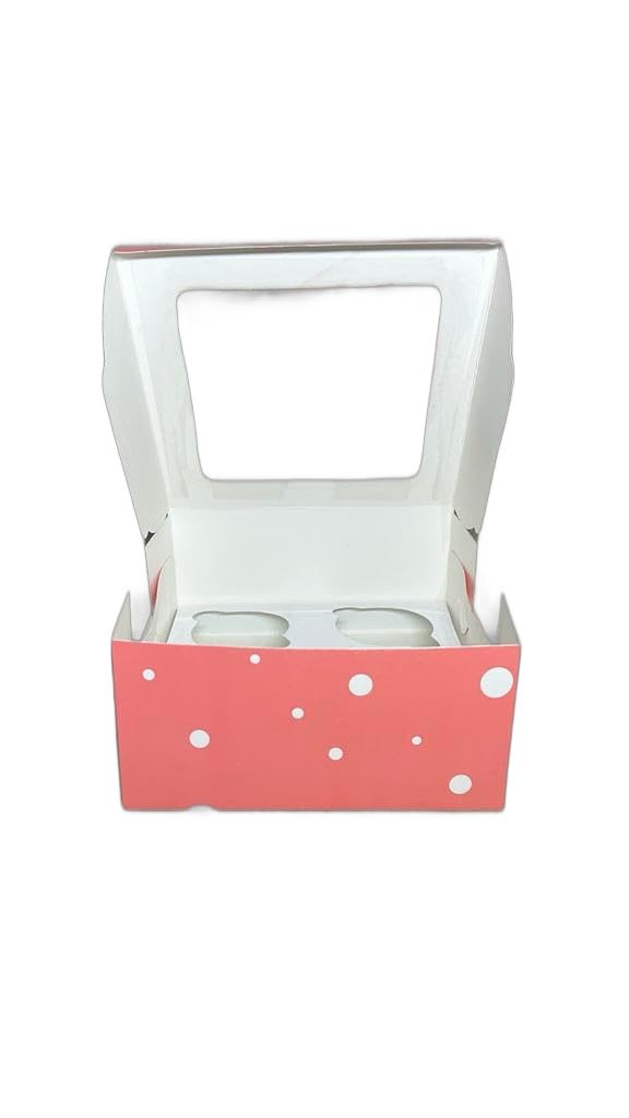 Baekence Cupcake boxes for 4 Pink Circular Dot Color Pack of 20 pcs - Image 2