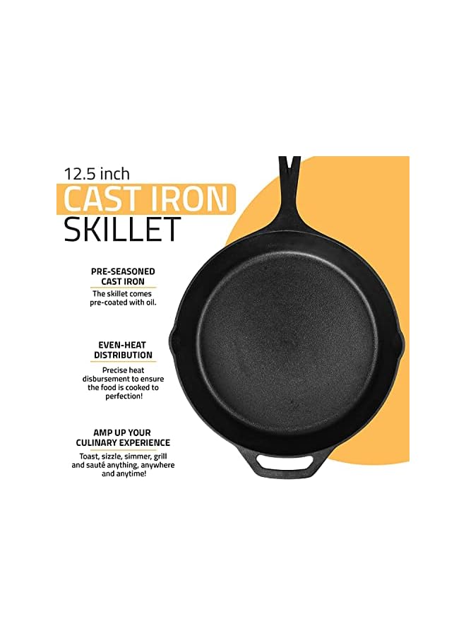 Premify Cast Iron Skillet Pre-Seasoned Skillet/Frying Pan, Black 12 Inch Round Cast Iron Frying Pan - Safe Grill Cookware for indoor & Outdoor Use - Image 3