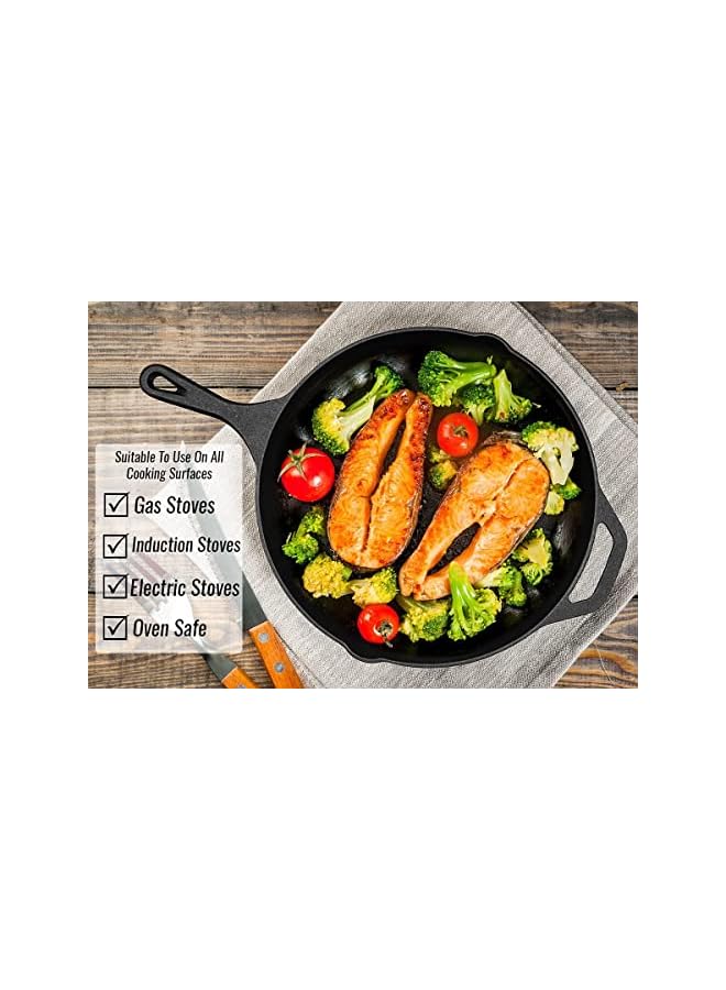 Premify Cast Iron Skillet Pre-Seasoned Skillet/Frying Pan, Black 12 Inch Round Cast Iron Frying Pan - Safe Grill Cookware for indoor & Outdoor Use - Image 4