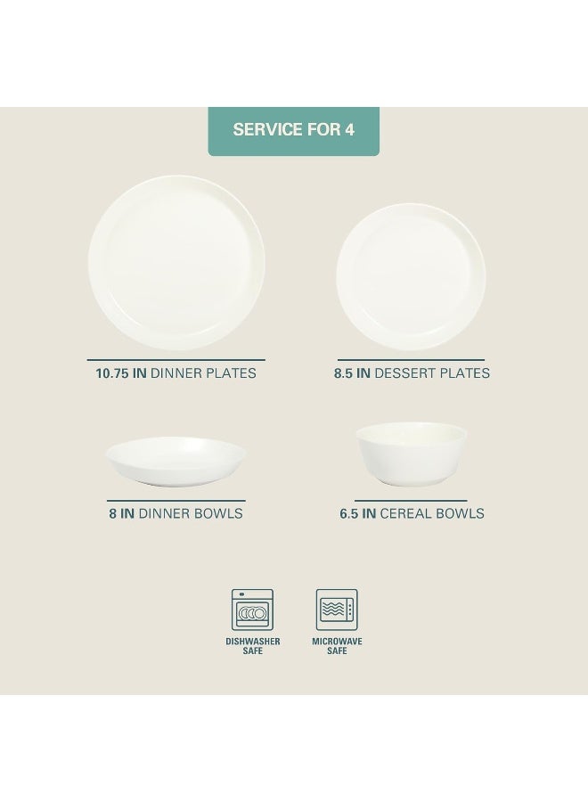 Gibson Home Gibson Home Summer Shades 16 Piece Plates and Bowls Dishes Service for 4 Porcelain Dinnerware Set White - Image 2