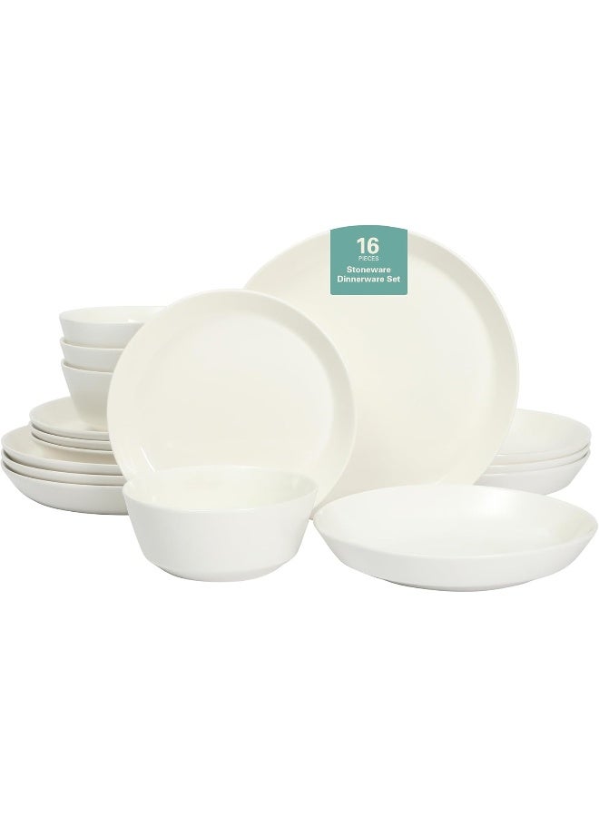 Gibson Home Gibson Home Summer Shades 16 Piece Plates and Bowls Dishes Service for 4 Porcelain Dinnerware Set White - Image 1