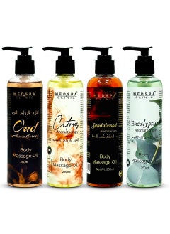 Sandalwood, Citrus, Oud, Eucalyptus Aromatherapy Body Massage Oil 250ml each Combo Pack