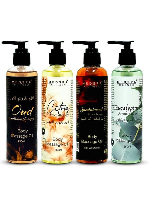 Sandalwood, Citrus, Oud, Eucalyptus Aromatherapy Body Massage Oil 250ml each Combo Pack