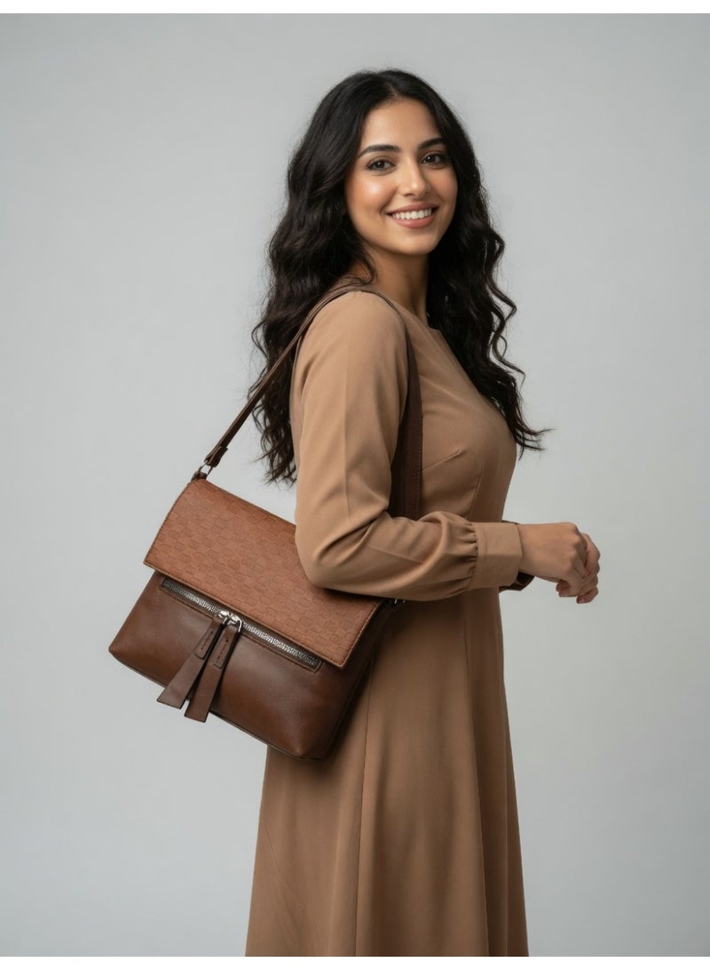 Elegant Woven Shoulder Bag for Women – Classic Style with Modern Comfort - Brown - Image 4