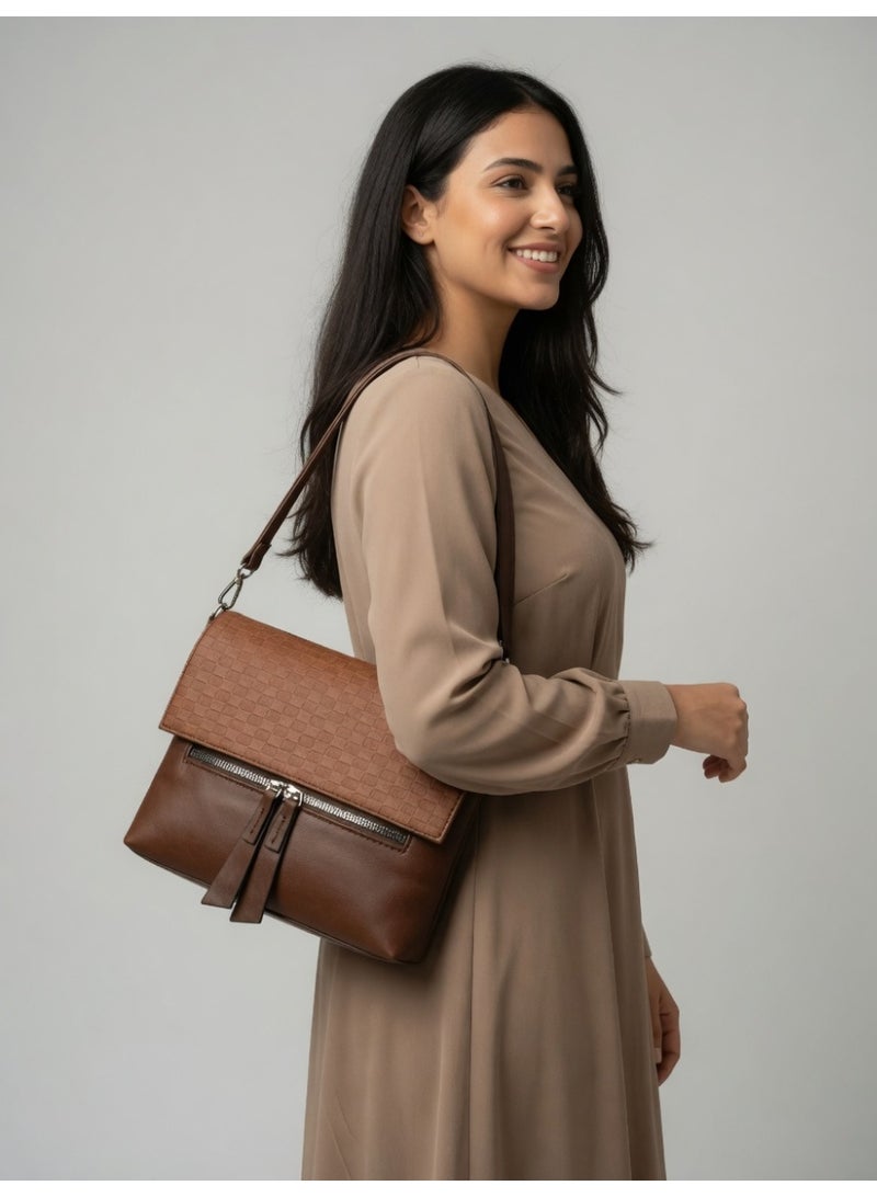 Elegant Woven Shoulder Bag for Women – Classic Style with Modern Comfort - Brown - Image 5