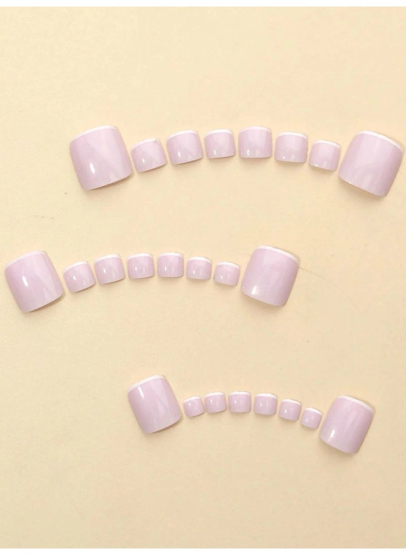 اظافر تركيب قدم مزيفه فرنسيه بتصميم مربع تحتوي العلبه على 24 ظفر مع مبرد اظافر و صمغ - Image 2