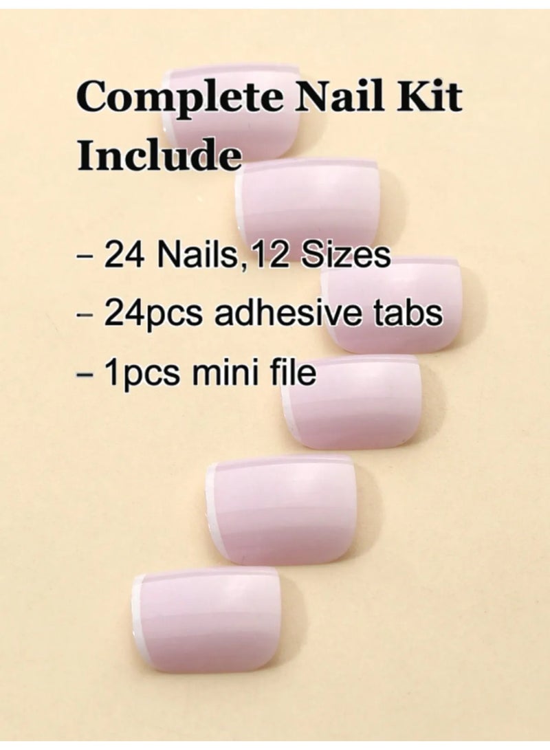 اظافر تركيب قدم مزيفه فرنسيه بتصميم مربع تحتوي العلبه على 24 ظفر مع مبرد اظافر و صمغ - Image 4