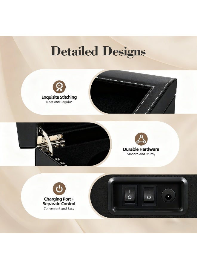 كيل › صندوق تلقائي لتدوير الساعات 4+6 فتحات: محرك مزدوج هادئ من مابوتشي لتدوير الساعات مع حقيبة تخزين كلاسيكية من الجلد الأسود للرجال والنساء - يشمل محول تيار متردد - Image 3