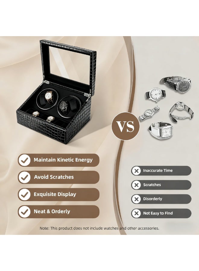 كيل › صندوق تلقائي لتدوير الساعات 4+6 فتحات: محرك مزدوج هادئ من مابوتشي لتدوير الساعات مع حقيبة تخزين كلاسيكية من الجلد الأسود للرجال والنساء - يشمل محول تيار متردد - Image 4