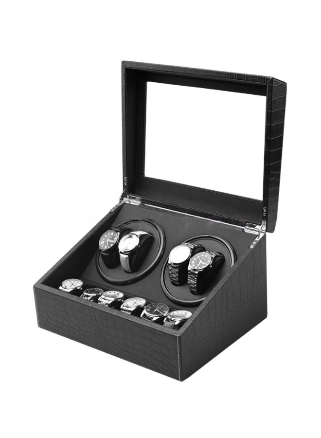 كيل › صندوق تلقائي لتدوير الساعات 4+6 فتحات: محرك مزدوج هادئ من مابوتشي لتدوير الساعات مع حقيبة تخزين كلاسيكية من الجلد الأسود للرجال والنساء - يشمل محول تيار متردد - Image 1