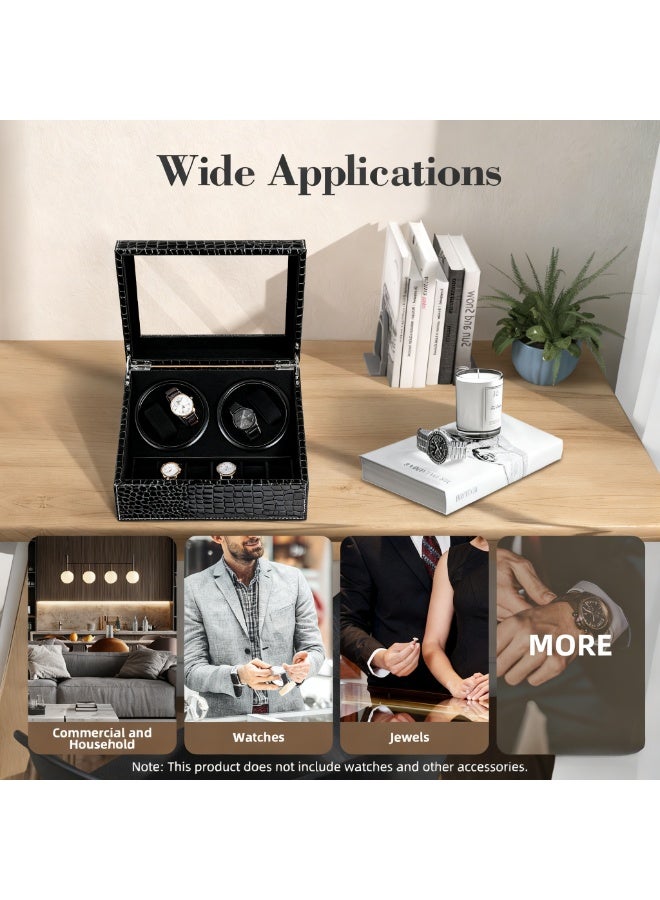 كيل › صندوق تلقائي لتدوير الساعات 4+6 فتحات: محرك مزدوج هادئ من مابوتشي لتدوير الساعات مع حقيبة تخزين كلاسيكية من الجلد الأسود للرجال والنساء - يشمل محول تيار متردد - Image 2