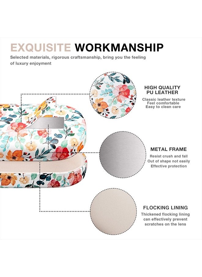 molshine Hard Shell Leather Sunglasses Case,Classic Large Glasses Case for Women Men,Sunglass Eyeglasses (White Flower)  - Image 4