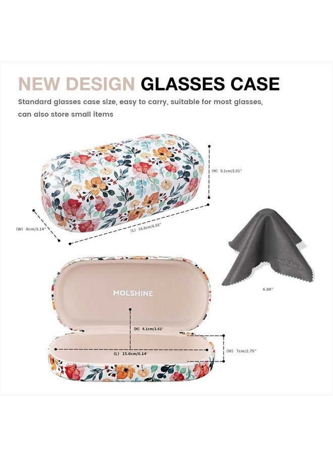 molshine Hard Shell Leather Sunglasses Case,Classic Large Glasses Case for Women Men,Sunglass Eyeglasses (White Flower)  - Image 2