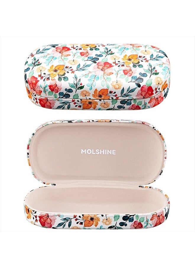 molshine Hard Shell Leather Sunglasses Case,Classic Large Glasses Case for Women Men,Sunglass Eyeglasses (White Flower)  - Image 1