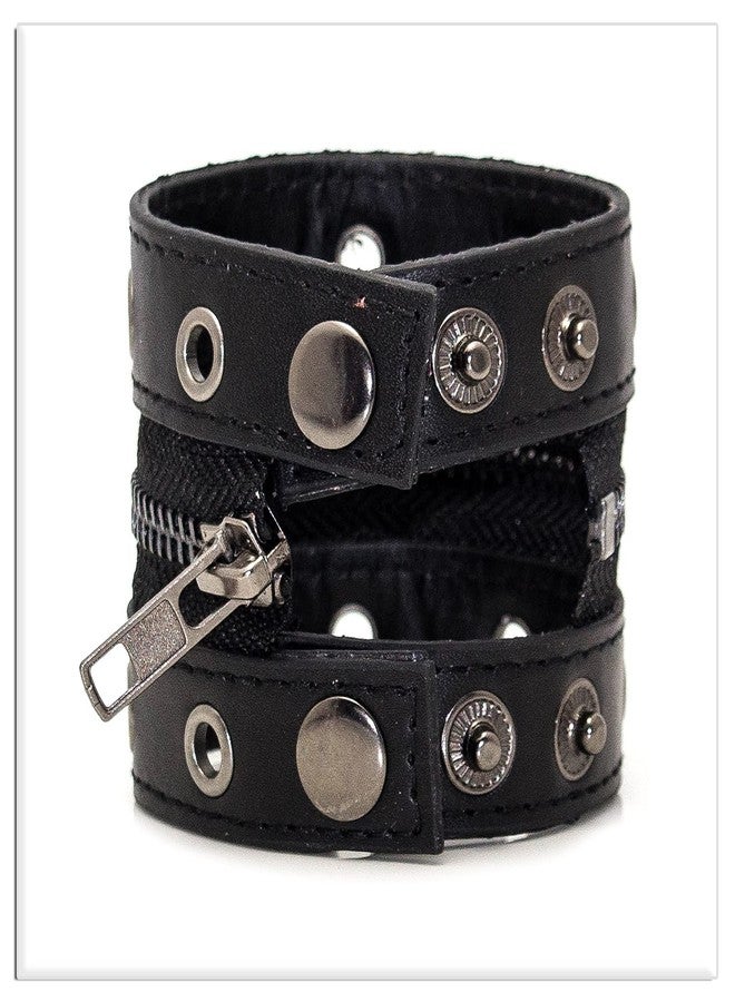 Xusamss Punk Alloy Zipper Wristband Pu Leather Cuff Bracelet(Black) - Image 4