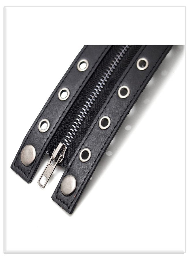 Xusamss Punk Alloy Zipper Wristband Pu Leather Cuff Bracelet(Black) - Image 5