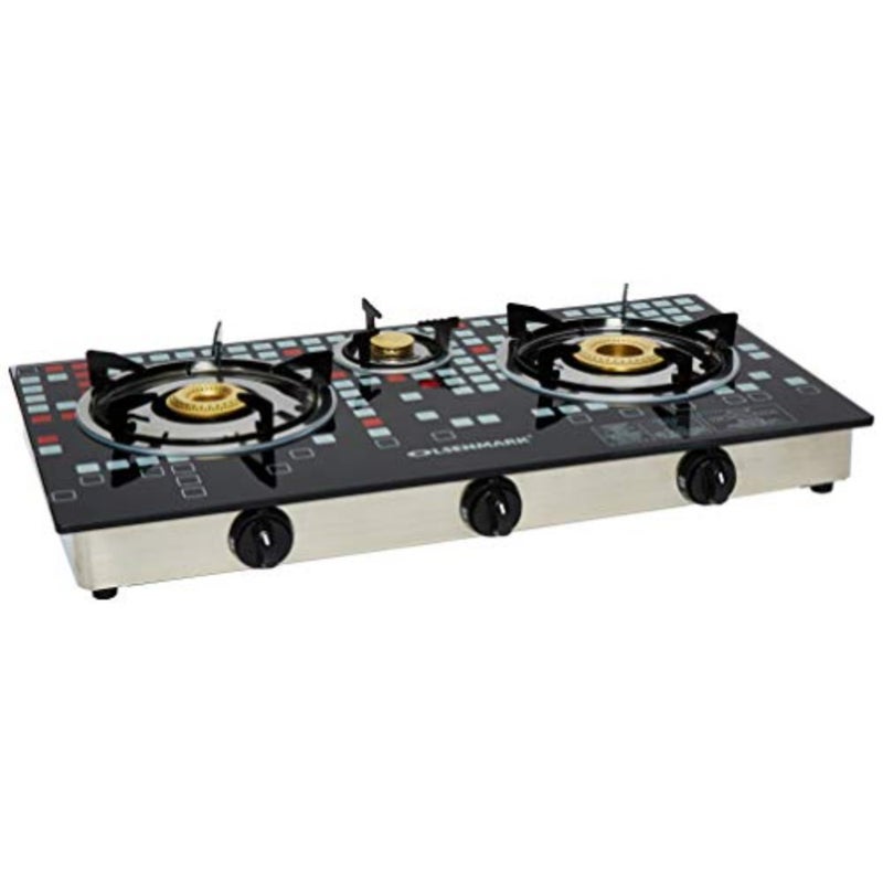 Triple Burner Cooktop OMK2224 with Auto Ignition System, 8mm Tempered Glass Top, Cast Iron Burners, Stainless Steel Drip Tray, Easy Clean Design, Heavy Vessel Support, Black - Image 1
