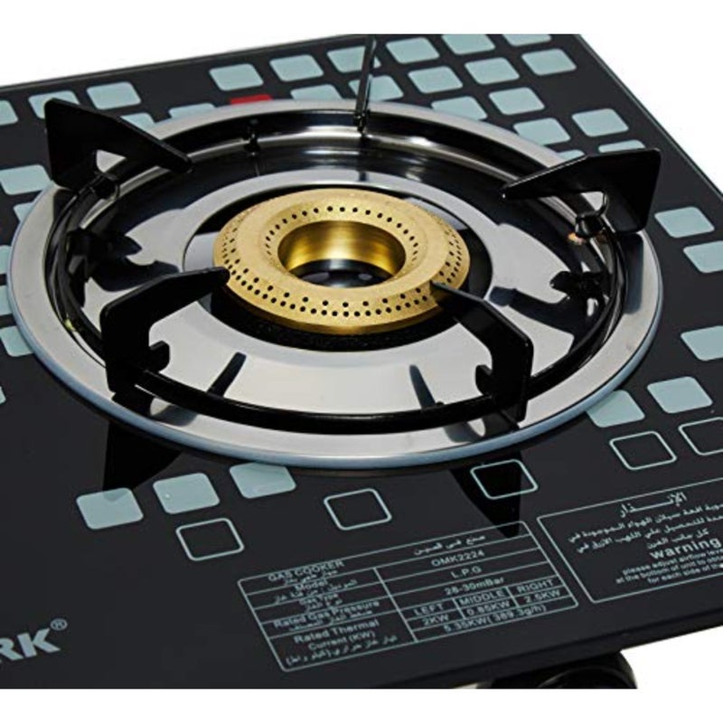Triple Burner Cooktop OMK2224 with Auto Ignition System, 8mm Tempered Glass Top, Cast Iron Burners, Stainless Steel Drip Tray, Easy Clean Design, Heavy Vessel Support, Black - Image 4