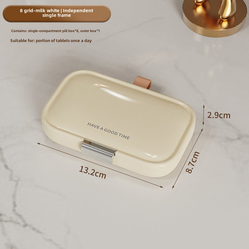 Medicine box portable three meals a day carry-on medicine sub-packaging box seven days a week medicine sealed box large capacity medicine dispenser(Small Milk White) - Image 1