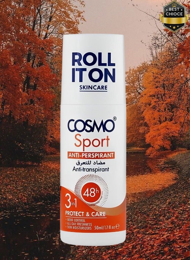 COSMO 3 Pieces Roll It On Sport Anti Perspirant Anti Transpirant 3 In 1 48 Hours Protect & Care 50ml  - Image 2