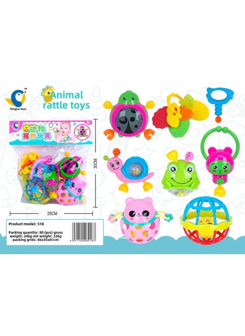 Baby Hand Rattle Toy Puzzle 0-6-12 Months Baby Molars Newborn Men And Women Rattle Set-Color:518 Rattles (80 Sets For Batch)