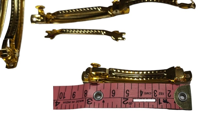 Delicate 10 pcs golden 1cm wide 8 cm long KHATKA 3 PART Flat Metal GODEN barrette back ball pin for raw marital for making Bow Hair Clips acceserios base Centre clip 10Pieces - Image 2