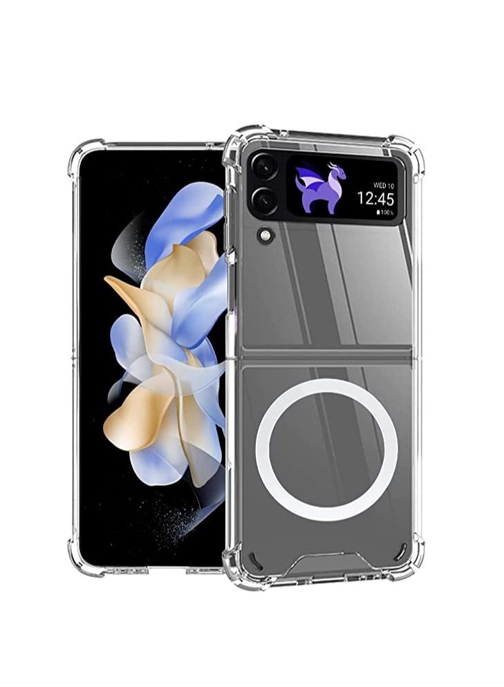 Magnetic Clear Case Compatible for Samsung Galaxy Z Flip 4 5G Compatible with Mag-safe Card Wallet and Wireless Charger Clear Shockproof and Drop-Proof Case  - Image 1