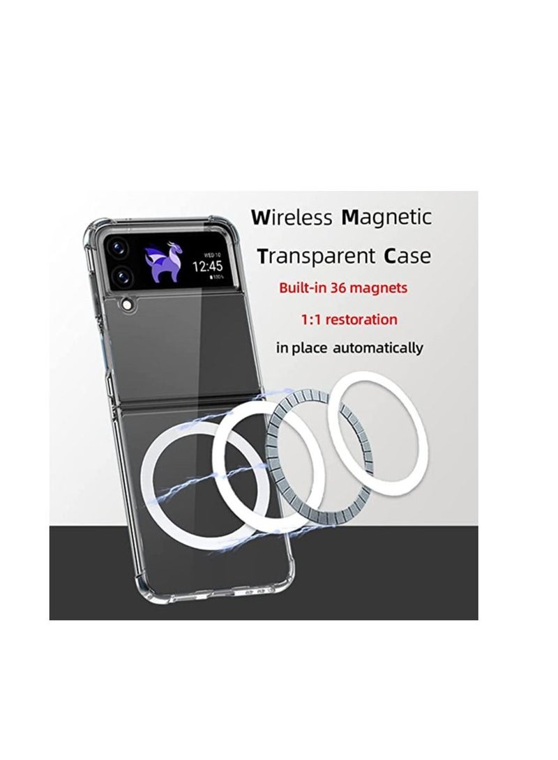 Magnetic Clear Case Compatible for Samsung Galaxy Z Flip 4 5G Compatible with Mag-safe Card Wallet and Wireless Charger Clear Shockproof and Drop-Proof Case  - Image 3