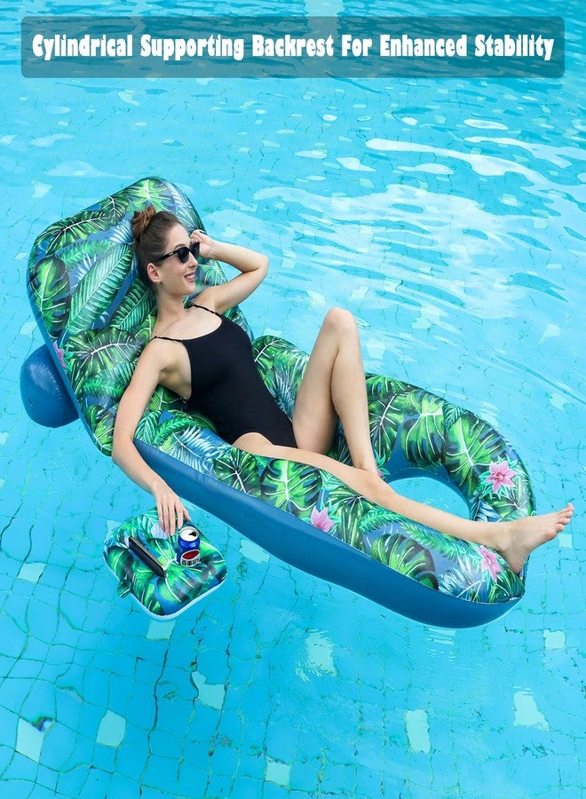 FindUWill Pool Floats Adult - Inflatable Large Pool Float Chair with Cup Holder, Floating Pool Chair Raft, Heavy Duty Float Pool Accessories Decor Floaties for Lake, Pool, Beach(Green) - Image 3