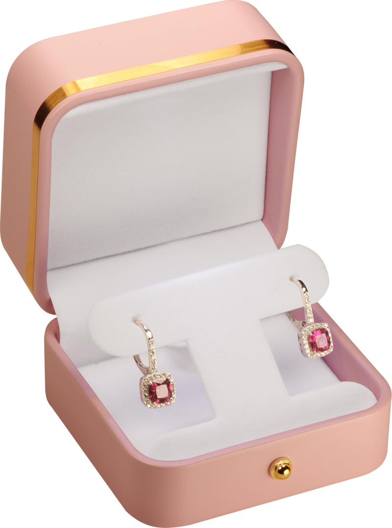 LaoDa T Style Earring Gift Box for Dangling, Hoop and Leverback Earrings Luxury PU Leather Material Multiple Use Necklace Earring Storage Box with Gold Trim Gold Button Decoration for Women Men (1, Pink) - Image 1