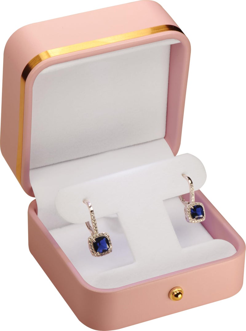 LaoDa T Style Earring Gift Box for Dangling, Hoop and Leverback Earrings Luxury PU Leather Material Multiple Use Necklace Earring Storage Box with Gold Trim Gold Button Decoration for Women Men (1, Pink) - Image 3