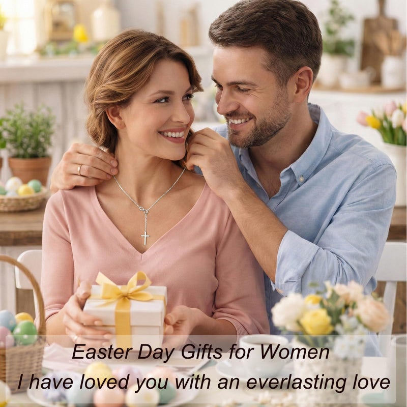 Poxtex Silver Necklace for Women, Waterproof Non Tarnish Infinity Cross Pendant Long Y Necklaces Dainty Trendy Minimalist Christian Jewelry Faith Cross Accessories for Everyday Wear Easter Gift - Image 3