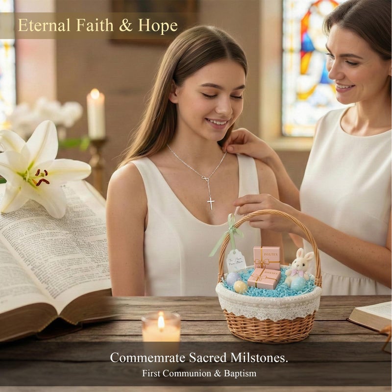 Poxtex Silver Necklace for Women, Waterproof Non Tarnish Infinity Cross Pendant Long Y Necklaces Dainty Trendy Minimalist Christian Jewelry Faith Cross Accessories for Everyday Wear Easter Gift - Image 5