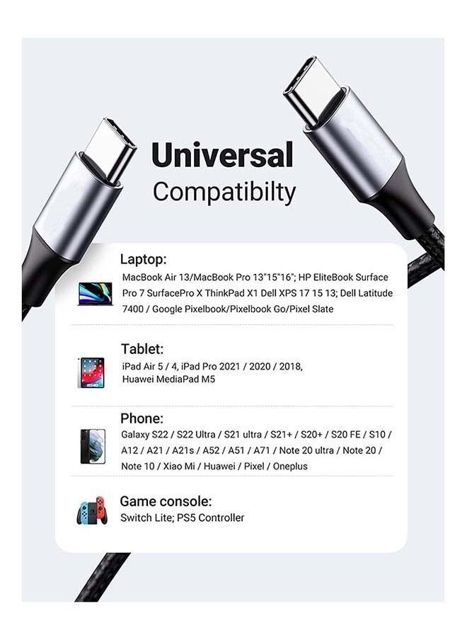 Generic - كابل USB C لهاتف iPhone 15 Pro Max، كابل USB-C إلى USB-C 2.0 مضفر من النايلون متوافق مع iPad mini/Pro/New MacBook، Galaxy S21+، S21Ultra، Huawei P30 P20، Xiaomi 11Ultra، إلخ-（Ugreen-2M） - Image 1