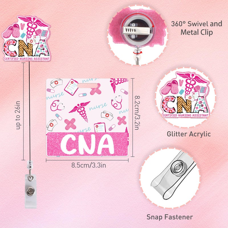 MENIFEND CNA Badge Reel and Buddy, Pink Retractable ID Holder with Swivel Clip and Badge Buddy, CNA Gifts and Certified Nursing Assistant Work Accessories - Image 2